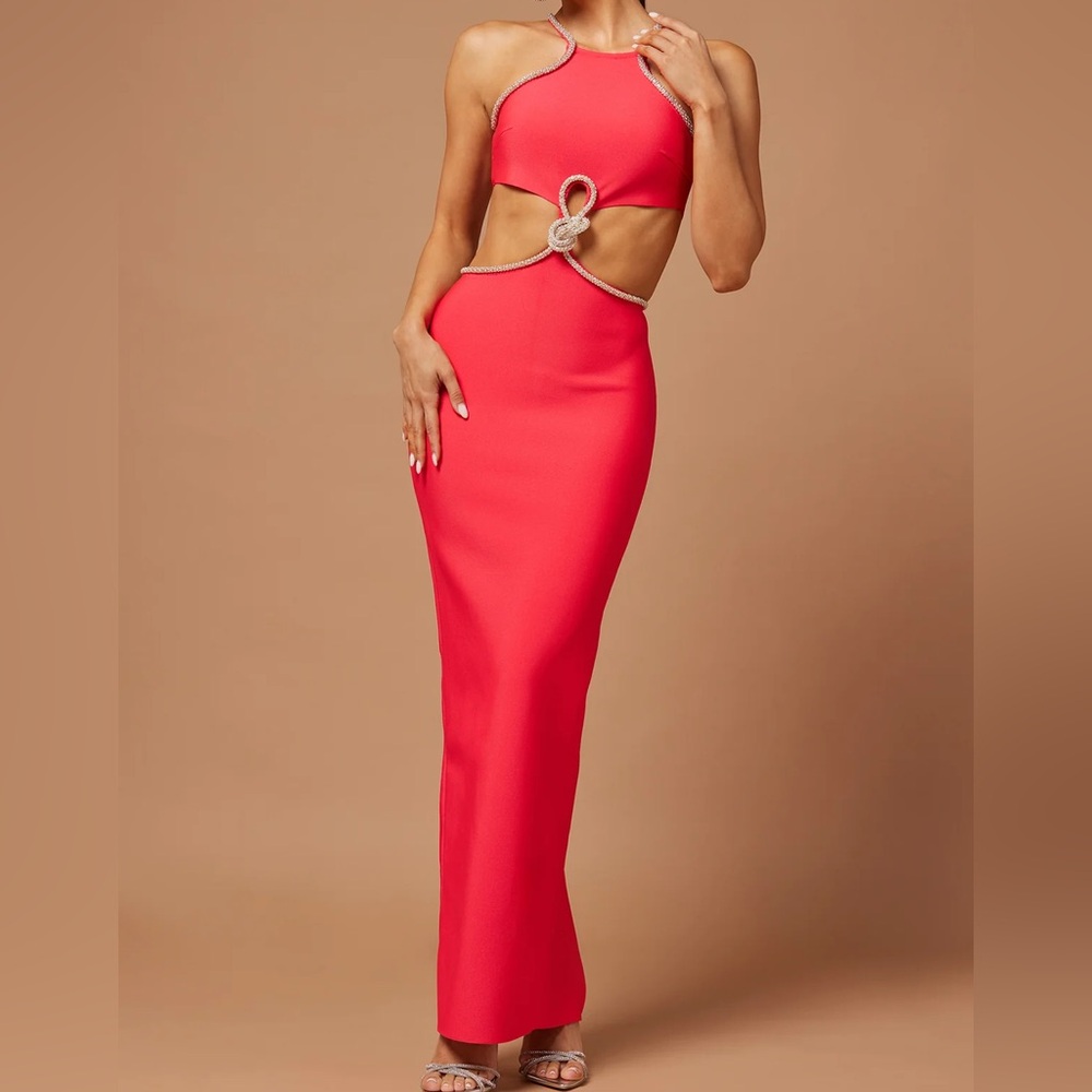 Knotty Embellished Maxi Dress - Coral US Size S FN